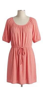 Old Navy Soft Jersey Dress Medium Coral Floral Drawstring Waist Mini Casual
